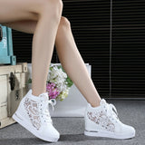 Niulatu Women Lace Casual Shoes Woman Breathable Mesh Sneakers Flats Lace Loafers High Heels Platform Wedges Ladies Creepers DJSE