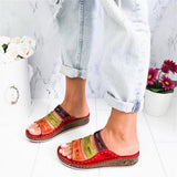 Niulatu Women Summer Orthopedic Sandals Women Car Line Slides Open Toe Sandals Breathable Leather Casual Female Platform Retro Shoe DJSE