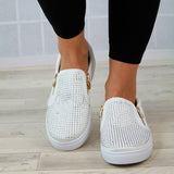 Niulatu Women Shoes Crystal Slip On Flat Loafers Zipper Embossed leather Ladies Autumn Glitter Platform Fashion Female Moccasins DJSE