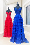 Sweetheart Yellow Lace Tiered Ruffle Prom HZ0308