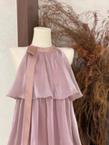Niulatu A line Scoop Ruffled Rose Pink Long Women's Vacation Holiday Dresses SD184