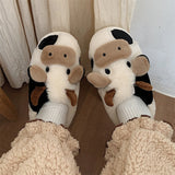 Niulatu Cotton Warm Home Slippers Women's Winter Anti-Skid Thick Bottom Plush Indoor Household Shoes Lovely Cow Animal Slipper DJSE