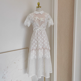 Niulatu A line Short Sleeves White Lace Party Dress Holiday Birthday Dresses For Women SD365