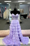 Sweetheart Yellow Lace Tiered Ruffle Prom HZ0308