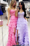 Sweetheart Yellow Lace Tiered Ruffle Prom HZ0308
