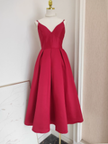 Niulatu A line Spaghetti Straps Red Vacation Dress Satin Women Birthday Dresses SD442