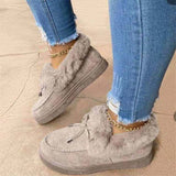 Niulatu Women Fur Slip-on Cotton Shoes Bowknot Plush Loafers Warm Short Snow Boots Female Furry Flat Shoes Platform Casual DJSE