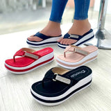 Niulatu Size Women's Shoes 2025 Rhinestone Platform Sandals Women Wedge Slippers Summer Flip Flops Height Increase Beach Slippers DJSE