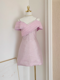 Niulatu A Line Spaghetti Straps Pink Ruffles Vacation Dresses Short Sequin Birthday Outfits SD335