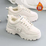 Niulatu Ladies Vulcanized Shoes Plus Fleece Thickened White Thick Sole Sneakers Furry Women's Shoes Short Boots Plush DJSE