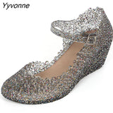 Niulatu Sandals Women's Mary Jane Shoes Girls Cutout Nest Outdoor Golden Clogs Black Sequins Princess Ladies Wedge Shoes DJSE