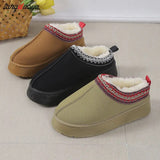 Niulatu Women 2025 New Fur Short Plush Flip Flops Platform Slippers Winter Shoes Casual Home Cotton Shoes Warm Flats Boots Mules Zapatos DJSE