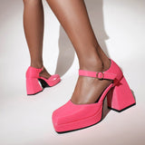 Niulatu Women Genuine Leather Ankle Strap Square Toe Sandals Platform Thick Super High Heels Buckle Ladies Shoes Summer Black 2025 DJSE