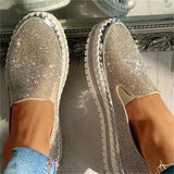 Niulatu Women Autumn Sequined Round Toe Flats Sneakers Luxury Glitter Crystal Slip On Loafers Platformvulcanized Shoes Sewing Lazy Shoes DJSE