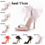 Niulatu Woman Sweet Bow Knot Elegant Ankle Strap Party Sandals Black Thin High Heels White Wedding Shoes Open Toe DJSE
