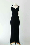 Niulatu Black Velvet Evening Dress Halter Dress Style 30s Sweetheart Neckline HZ1007