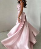 Niulatu Pink Strapless Satin Appliques Evening Dress Formal Prom Dress HZ1007