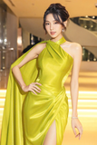 Niulatu Green Halter Satin Slit Mermaid Prom Dress Long Evening Dress HZ1007