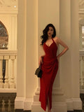 Sexy Sheath Halter Red Sleeveless Prom Dresses Party Dress Summer Birthday Outfits Birthday Dresses HZ1214