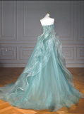 Niulatu Ball Gown Sweetheart Tulle Green Long Evening Dress Prom Dresses With Ruffles HZ1110