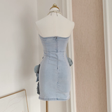 Niulatu A line Strapless Sleeveless Denim Blue Party Dress Short Holiday Dresses SD341