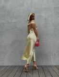 Niulatu Mermaid Off The Shoulder Yellow Satin Long Evening Dress Prom Dresses SD2063