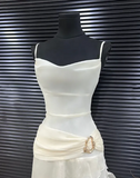 Niulatu White Chiffon Mermaid Evening Dress Long Layered Prom Dress HZ1007