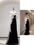 Niulatu Sheath Strapless Black Satin Long Evening Gowns Prom Dresses SD1836