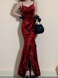 Niulatu Mermaid Irregular Ruffled Spaghetti Straps Women's Burgundy Birthday Outfits Party Dresses SD458