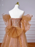Niulatu Off The Shoulder Tulle Beaded Prom Dress Long Mermaid Evening Dress HZ1007