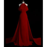 Niulatu Sheath Halter Red Satin Long Prom Dress Evening Dress Formal Dress SD1818