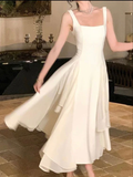 Niulatu Neck White Asymmetric A-Line Long Evening Dress HZ1007