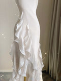 Niulatu Mermaid Scoop Satin Night Party Dress White Long Prom Dresses SD1524