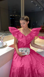 Niulatu A-line V Neck Pink Evening Dress Pink Formal Dress HZ1007