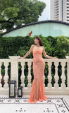Niulatu Mermaid Spaghetti Strap Orange Lace Long Prom Dress HZ0113