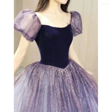 Niulatu Tulle Short Sleeve Formal Dress Cute A-Line Evening Dress HZ1007