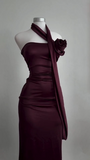 Niulatu Sheath Burgundy Long Prom Dress Strapless Evening Dress HZ1007
