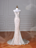 Niulatu Strapless Tulle Sequins Mermaid Prom Dress Long Evening Dress HZ1007