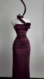 Niulatu Sheath Burgundy Long Prom Dress Strapless Evening Dress HZ1007