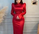 Niulatu Red Long Sleeves Evening Dress Simple Red Prom Dress HZ1007