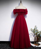 Niulatu burgundy tulle long prom dress burgundy evening dress HZ1110