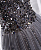 Niulatu sweetheart neck tulle sequin beads long prom dress HZ1110