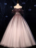 Niulatu one shoulder tulle long prom gown, coffee tulle formal dress HZ1110