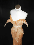 Niulatu Gold Sequin Strapless Mermaid Prom Dress Long Evening Dress HZ1007