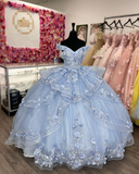 Niulatu Blue Sparkly Off The Shoulder Appliques Prom Dress Quincea?era Dress Sweet 16 Prom Dress Ball Gown HZ0113