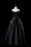 Niulatu Satin Spaghetti Strap Black Wedding Gown A Line Party Evening Dress Formal Prom Dress HZ1007