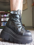 Niulatu Brand Platform Designer Goth Cool Motorcyle Women Boots Punk Street Zipper Elastic Band Black Ladies Shoes DJSE