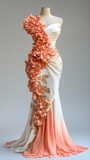 Niulatu Peony Flower Appliques Chiffon Prom Dress Mermaid Long Evening Dress HZ1007