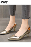 Niulatu Women 2025 6.5cm Heels Women Pumps Shoes Pointed Toe Bling Gold PU Sexy Wedding Party Office Shoes Woman Big Size 44 DJSE