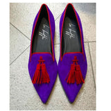 Niulatu Toe Flat Shoes Elegant Low Heel Fringe Mules Women New Brand Concise mxed-color Mules DJSE